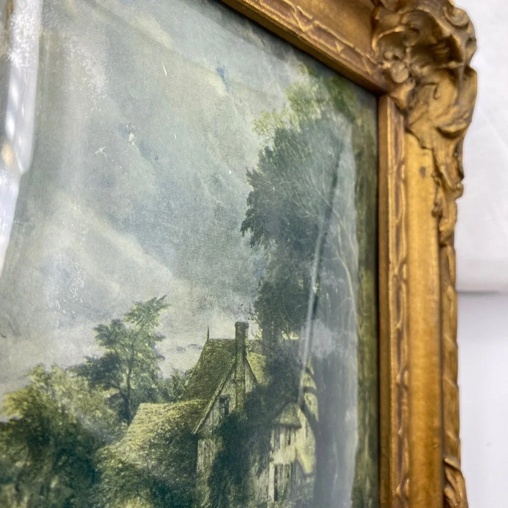 Vintage 10x9 Framed Landscape Gold Ornate Rococo Pastoral Scene Gilt Rustic